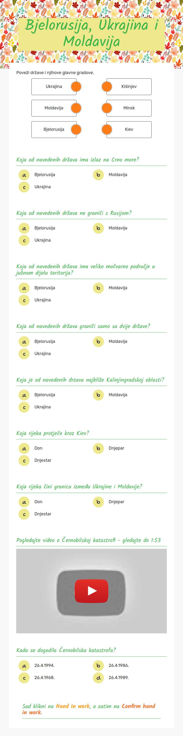 Bjelorusija, Ukrajina i Moldavija worksheet preview image