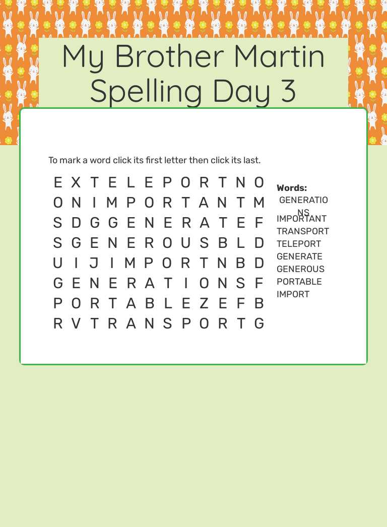 My Brother Martin Spelling Day 3 worksheet preview image