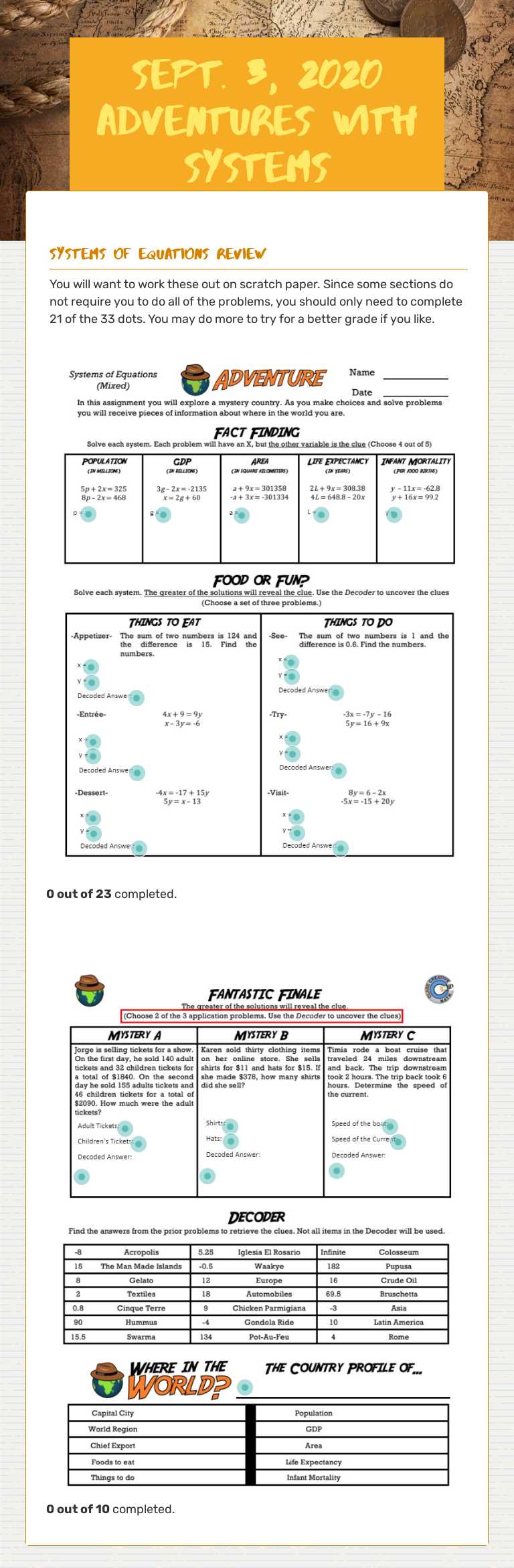 Sept. 3, 2020 Adventures with Systems worksheet preview image