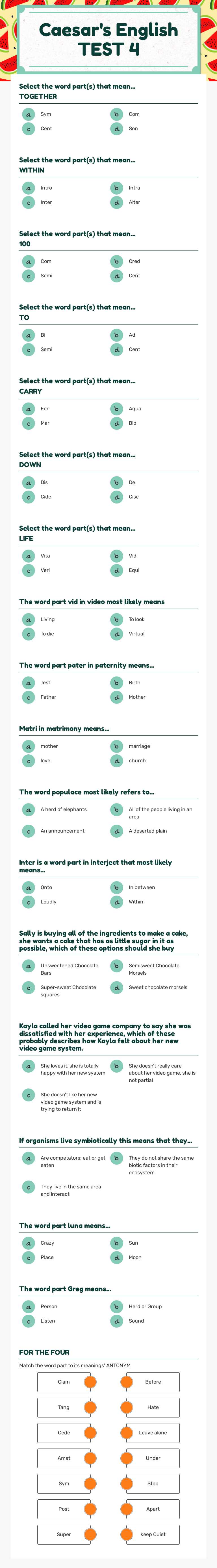 Caesar's English TEST 4 worksheet preview