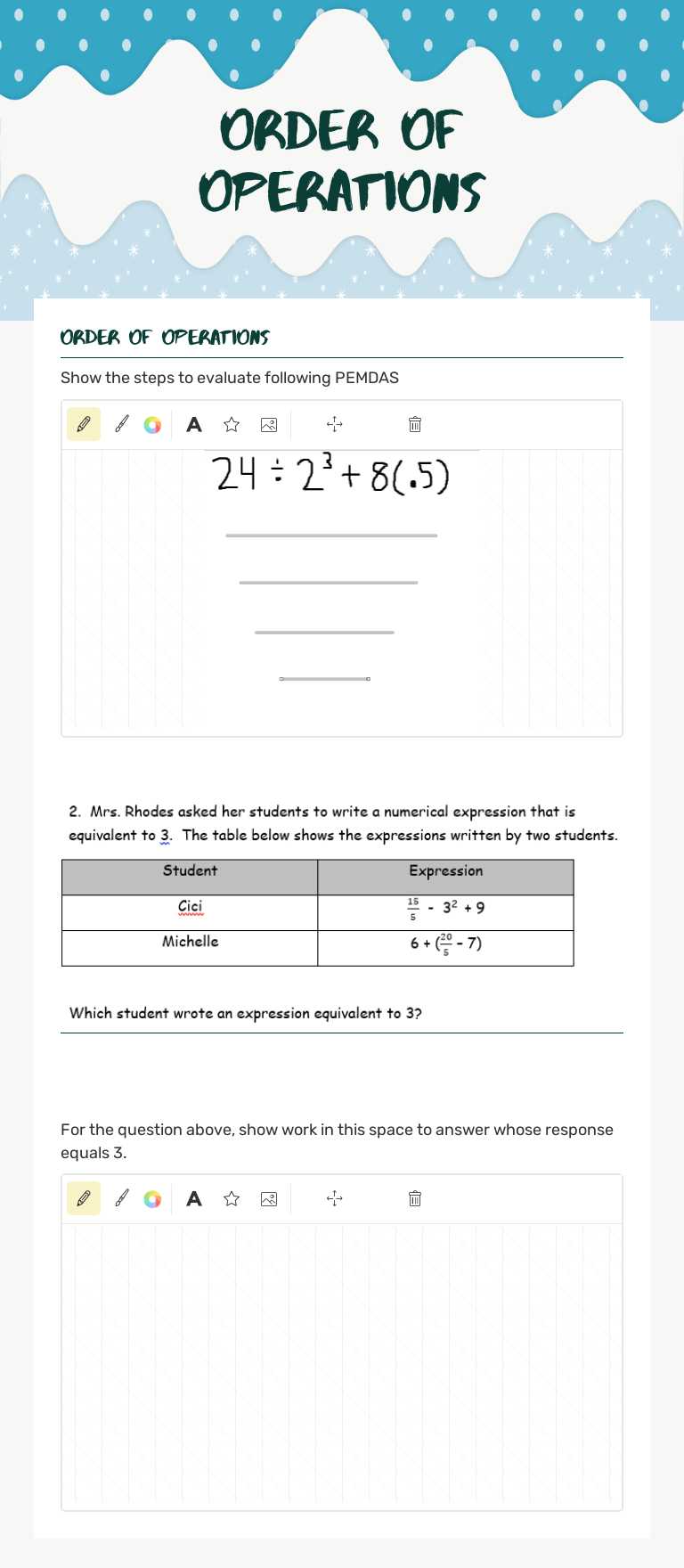 Order of Operations worksheet preview image