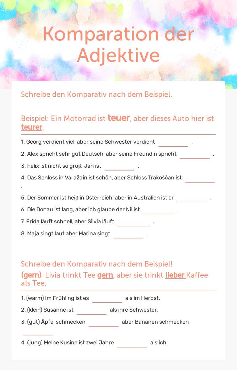 Komparation der Adjektive Grade 6 worksheet preview