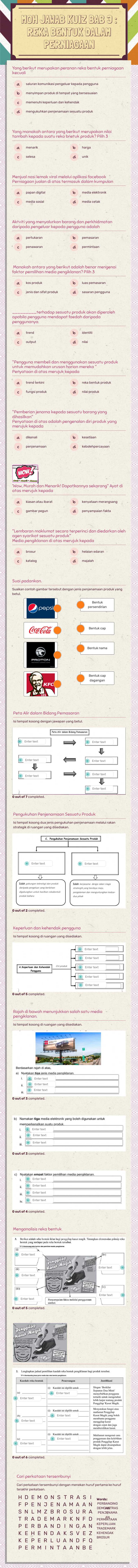 MOH JAWAB KUIZ                 
 BAB 3 : REKA BENTUK DALAM PERNIAGAAN worksheet preview image