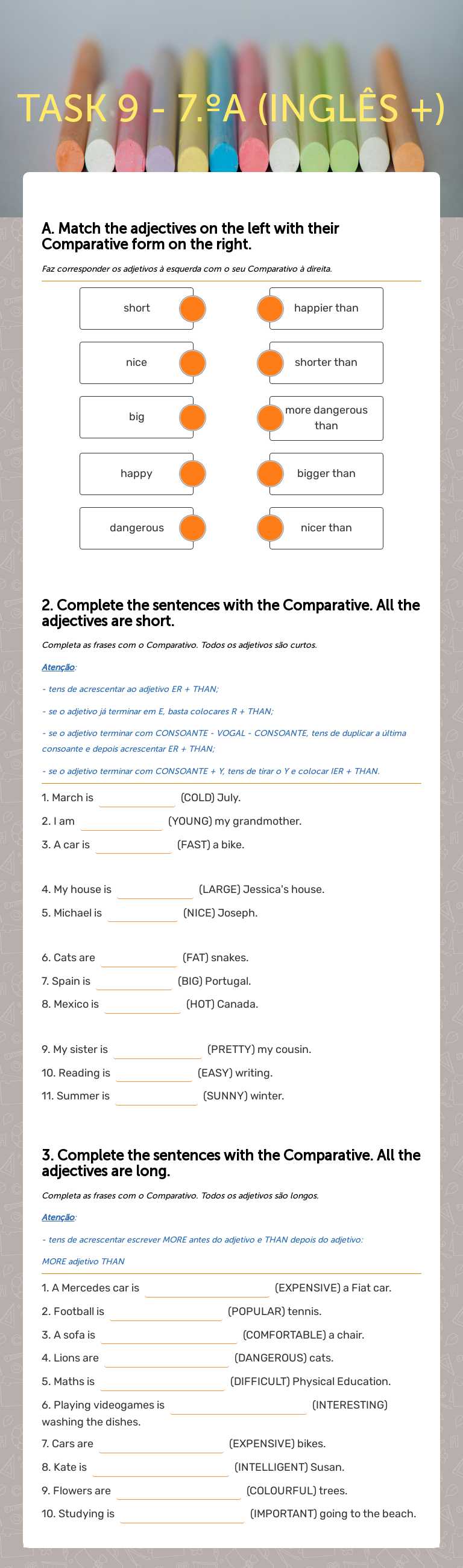 TASK 9 - 7.ºA (INGLÊS +) Grade 7 worksheet preview