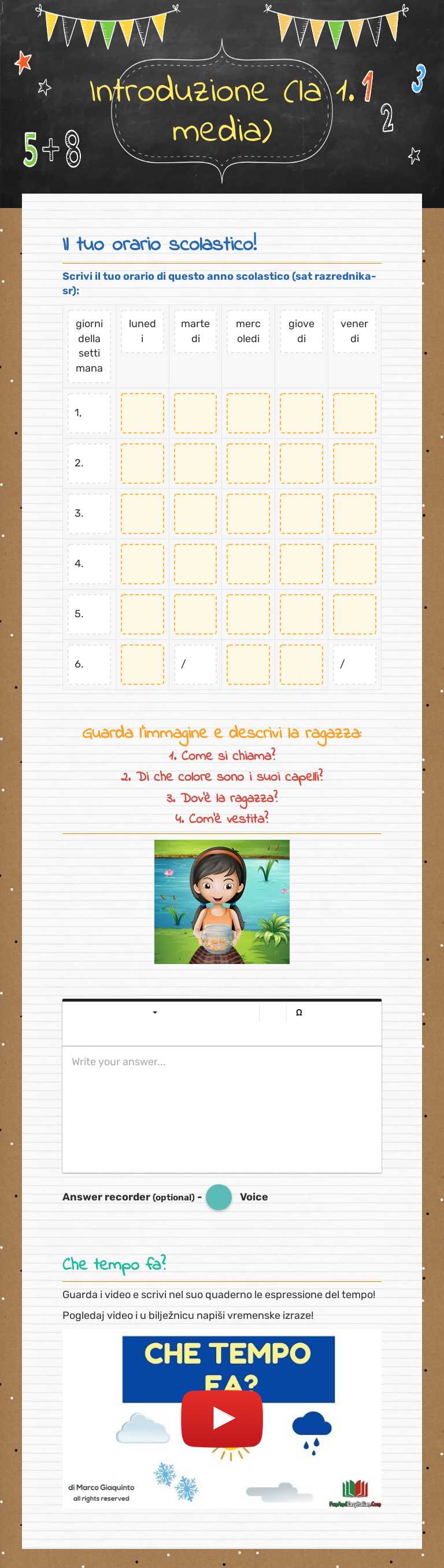 Introduzione        (la 1. media) worksheet preview image