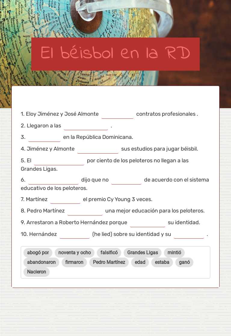 El béisbol en la RD worksheet preview image