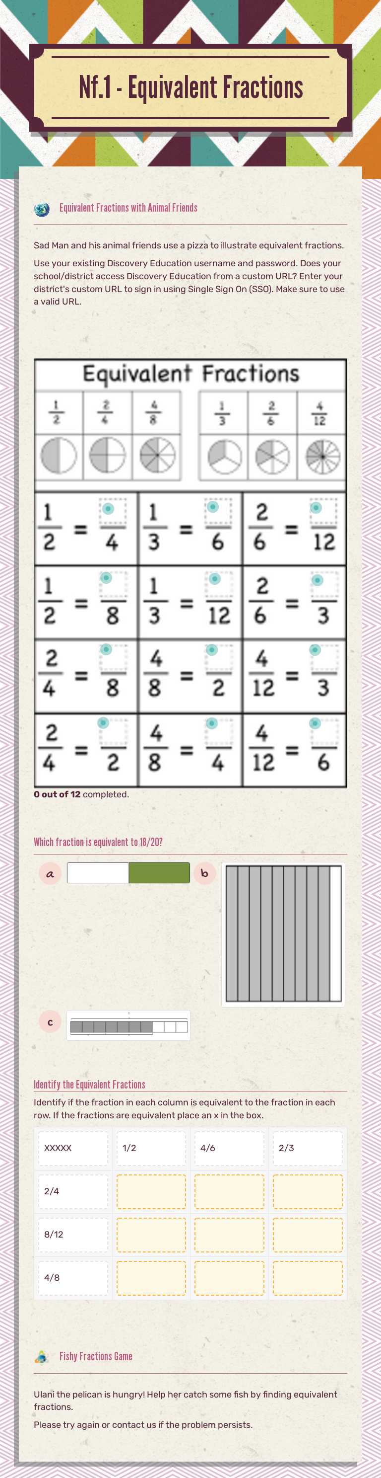 Nf.1 - Equivalent Fractions Grade 4 worksheet preview