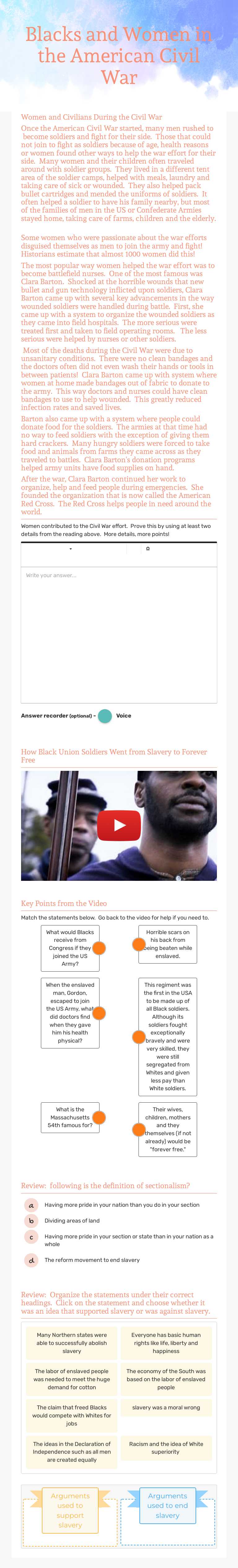 Blacks and Women in the American Civil War Grade 7 worksheet preview