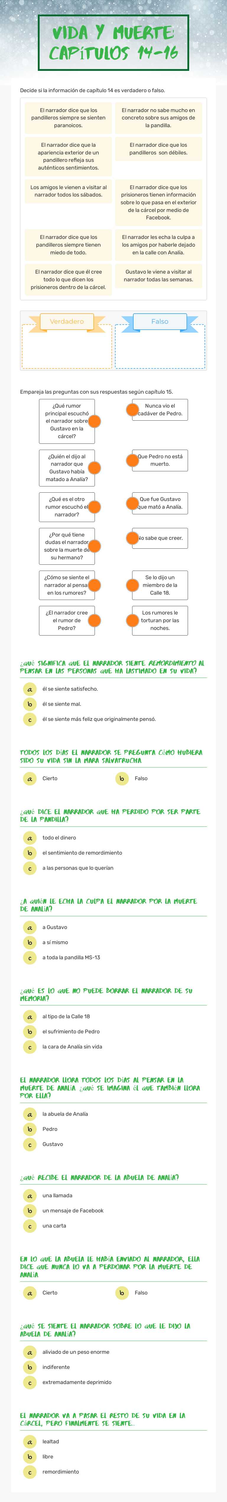Vida y Muerte: Capítulos 14-16 worksheet preview image