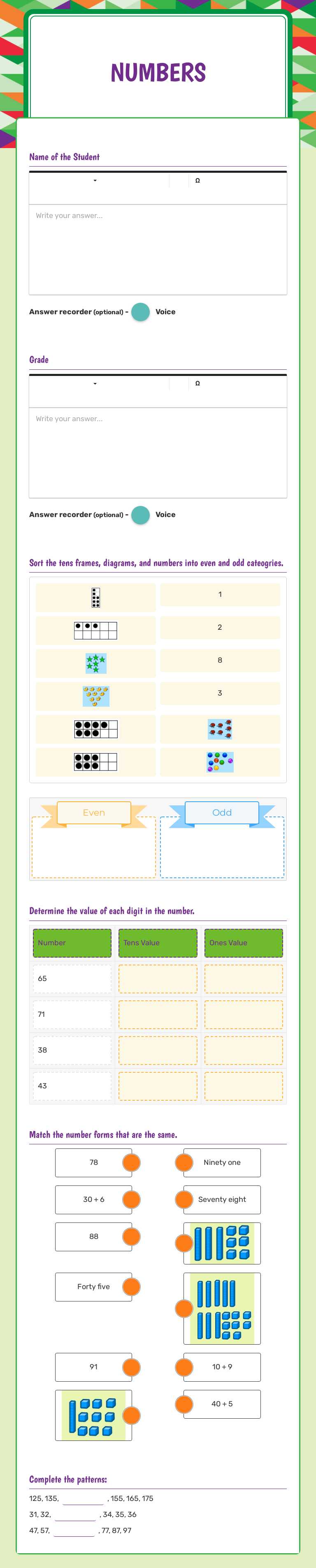 Numbers worksheet preview image
