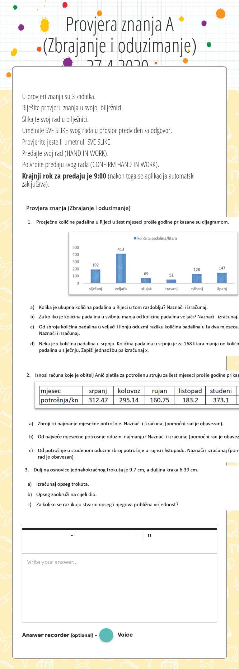 Provjera znanja A (Zbrajanje i oduzimanje) 27.4.2020. worksheet preview image