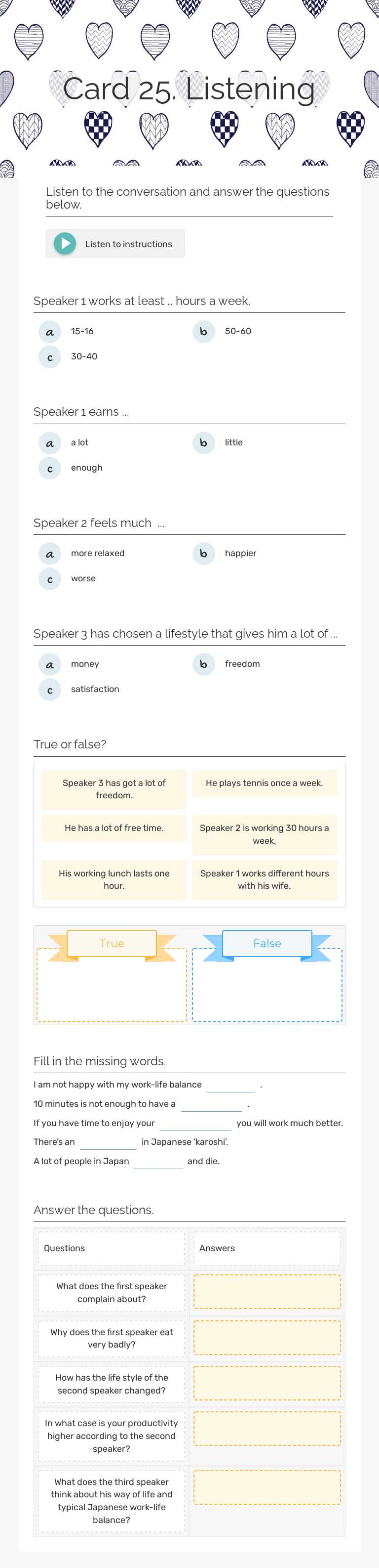 Card 25. Listening worksheet preview image