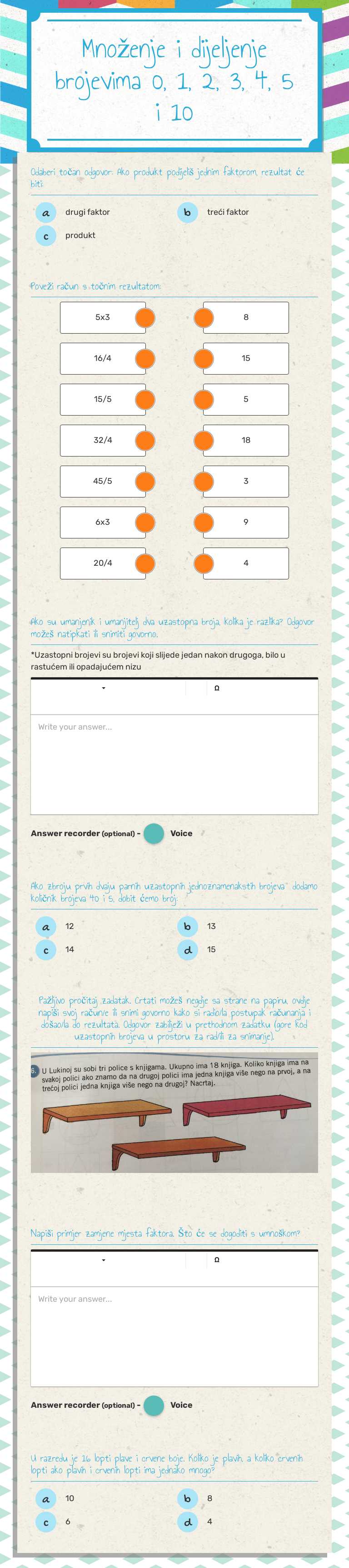 Množenje i dijeljenje brojevima 0, 1, 2, 3, 4, 5 i 10 Grade 2 worksheet preview