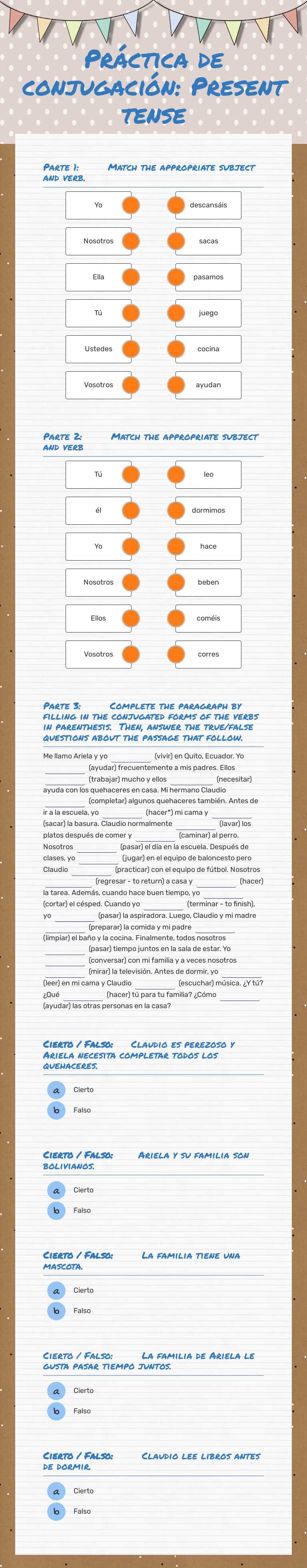 Práctica de conjugación:
Present tense worksheet preview image