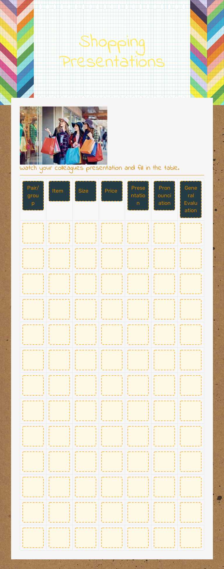 Shopping Presentations worksheet preview image