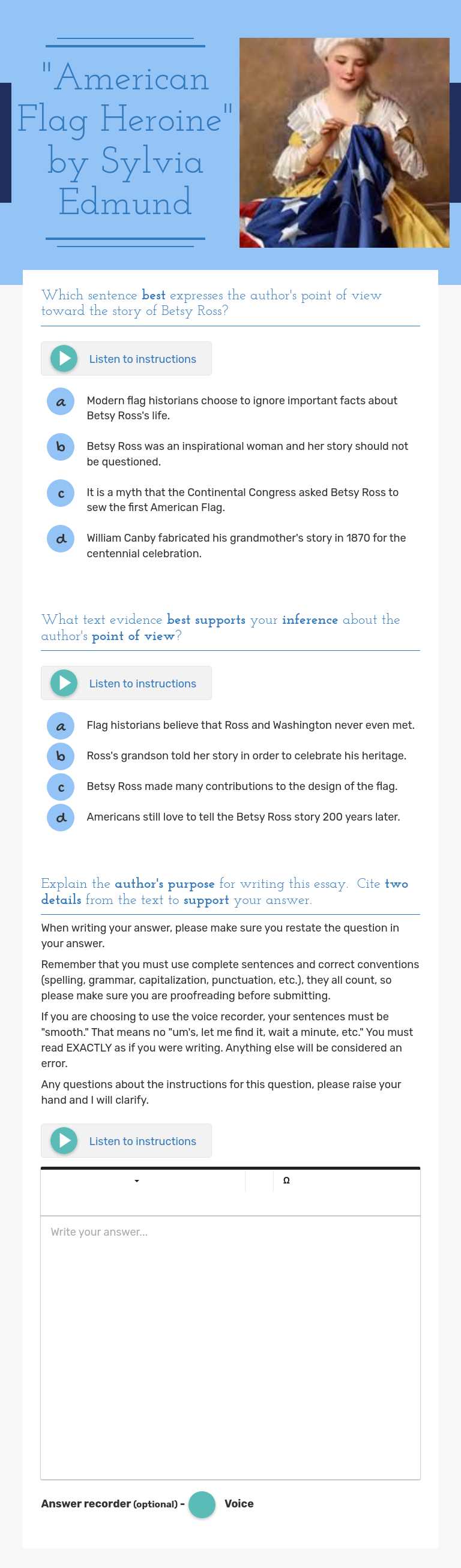 "American Flag Heroine" by Sylvia Edmund worksheet preview image