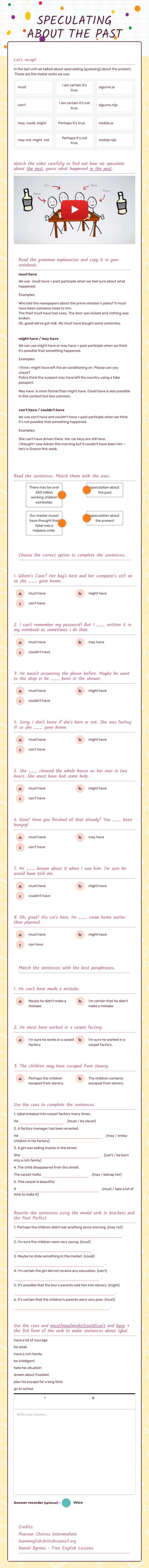 SPECULATING ABOUT THE PAST worksheet preview image