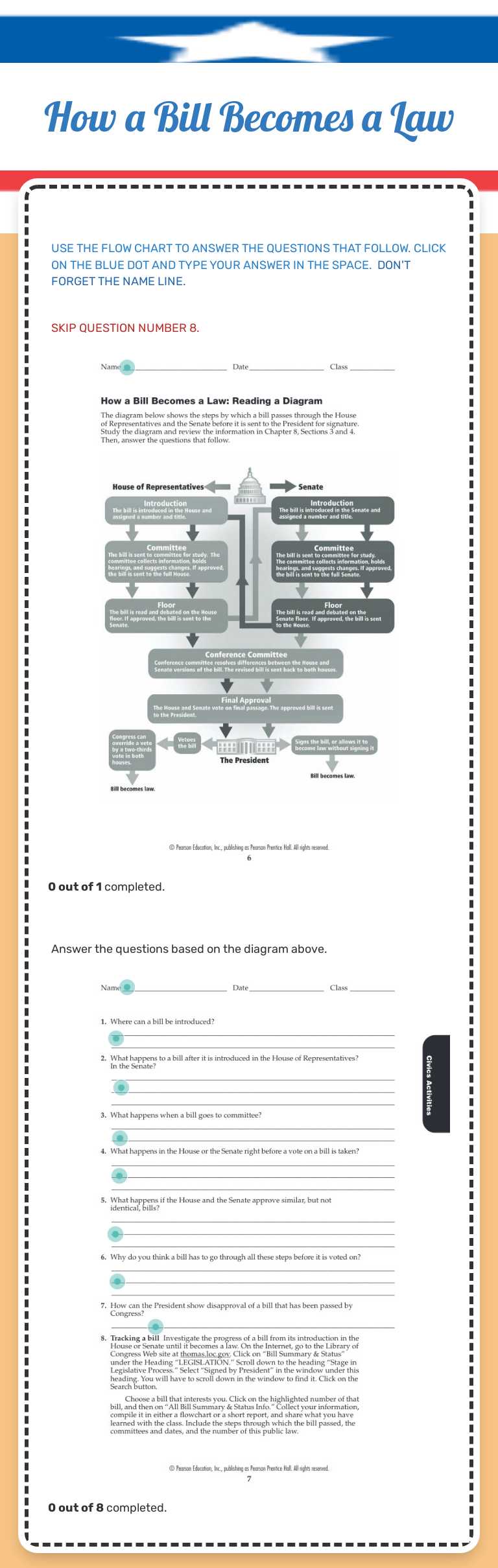 How a Bill Becomes a Law worksheet preview image