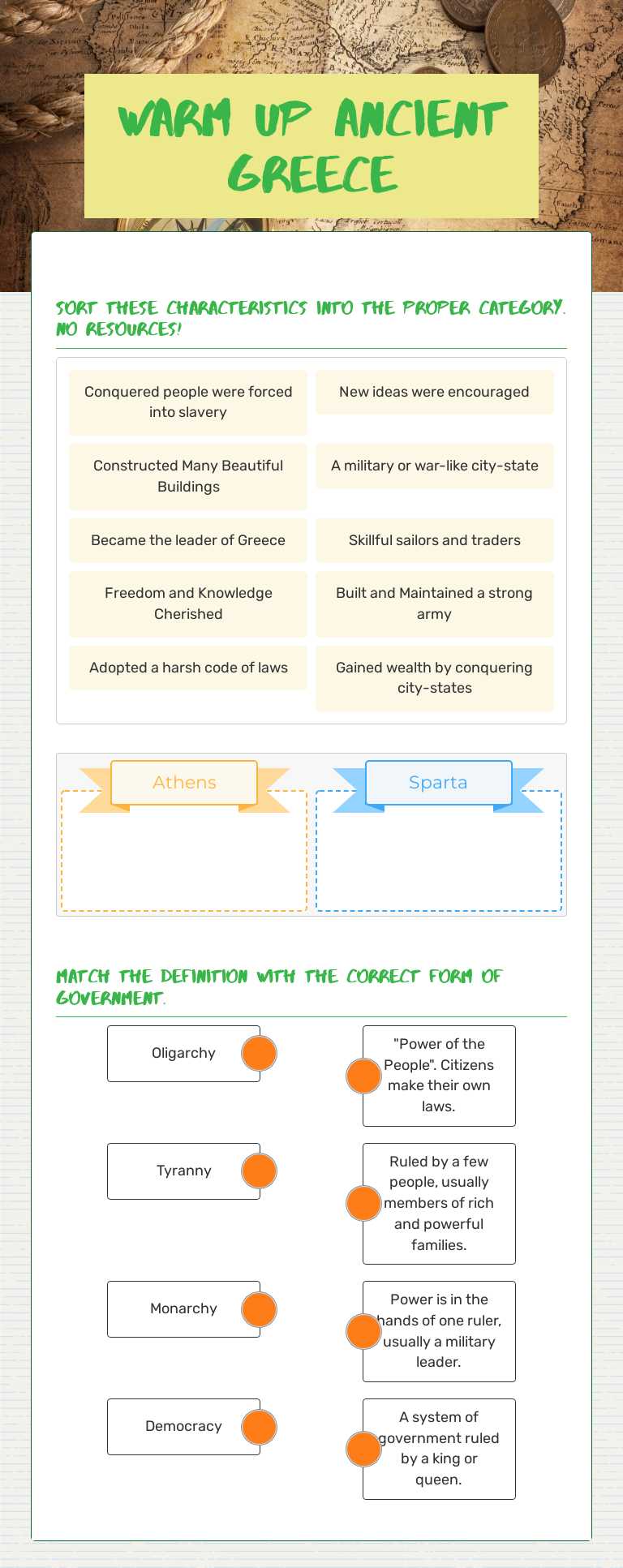 Warm UP   
Ancient Greece worksheet preview image