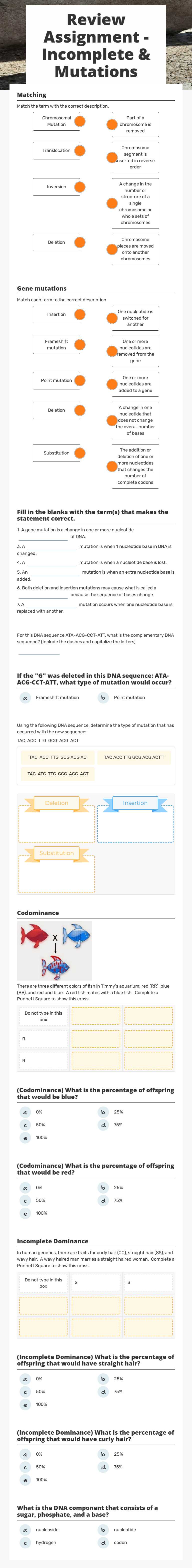 Review Assignment - Incomplete & Mutations worksheet preview image