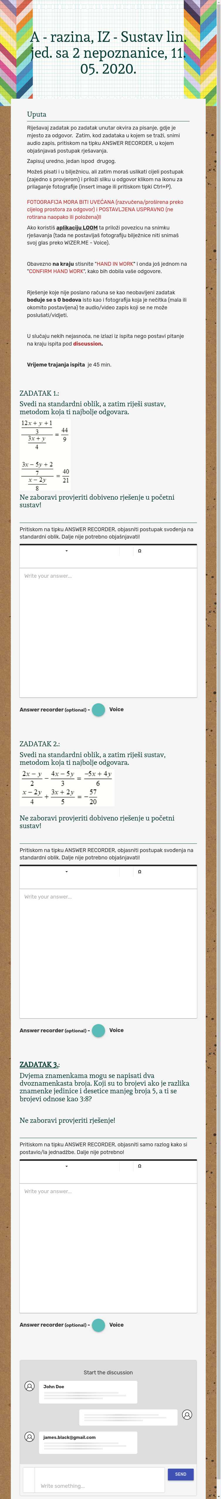 A - razina,
IZ - Sustav lin. jed. sa 2 nepoznanice, 
11. 05. 2020. worksheet preview image
