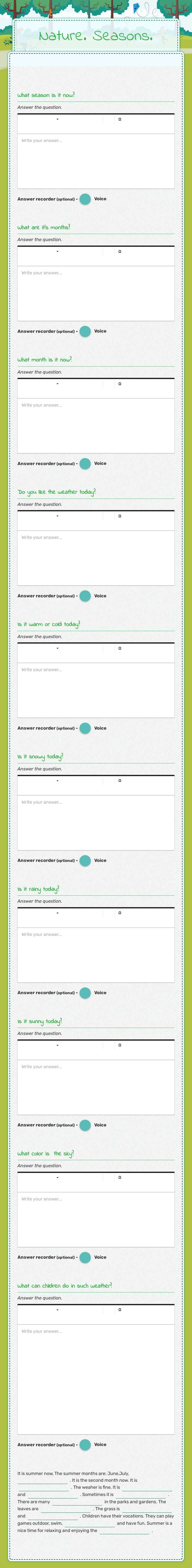 Nature. Seasons. worksheet preview image