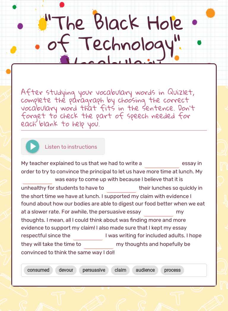 "The Black Hole of Technology" Vocabulary Grade 6 worksheet preview