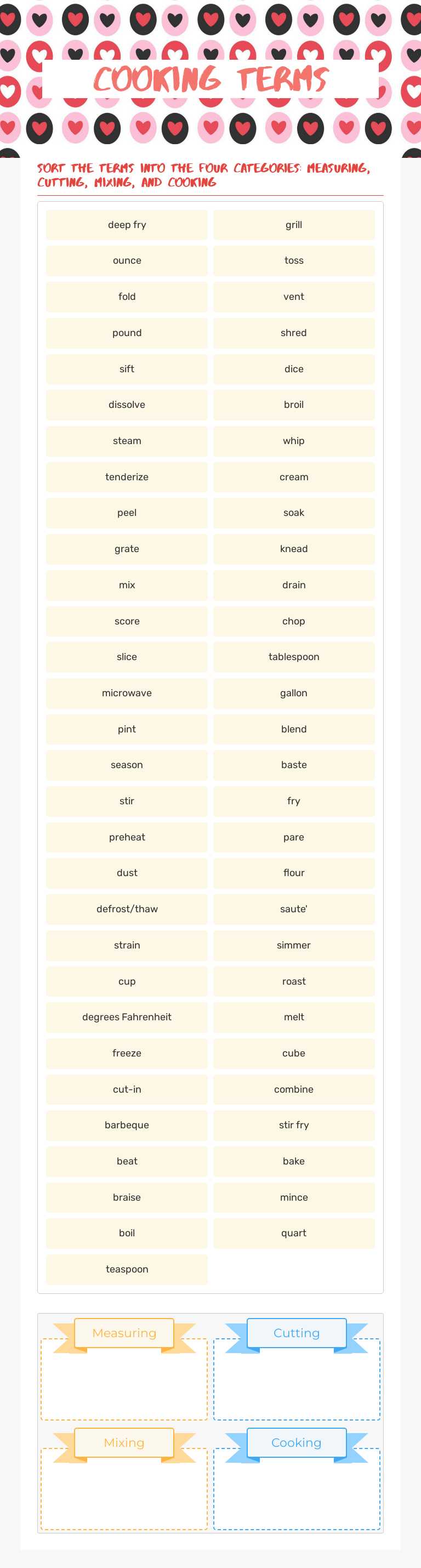 Cooking Terms worksheet preview image