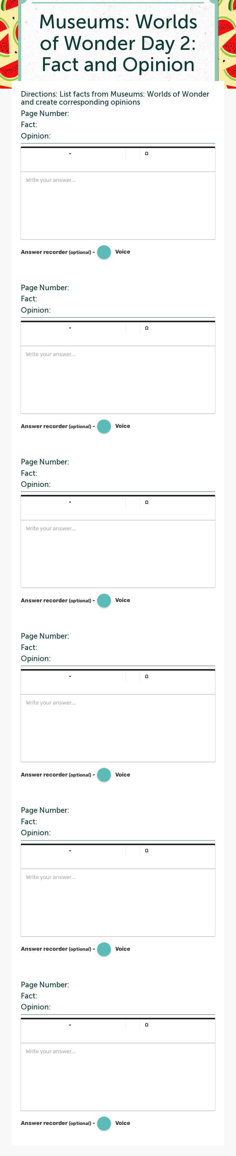 Museums: Worlds of Wonder Day 2: Fact and Opinion Grade 4 worksheet preview
