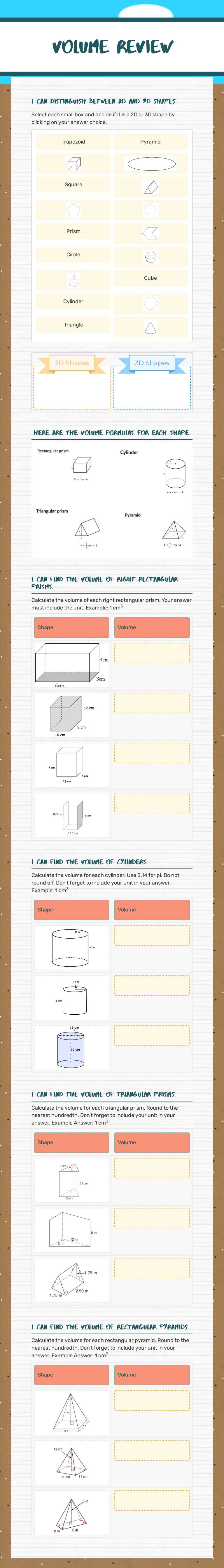 Volume Review worksheet preview image