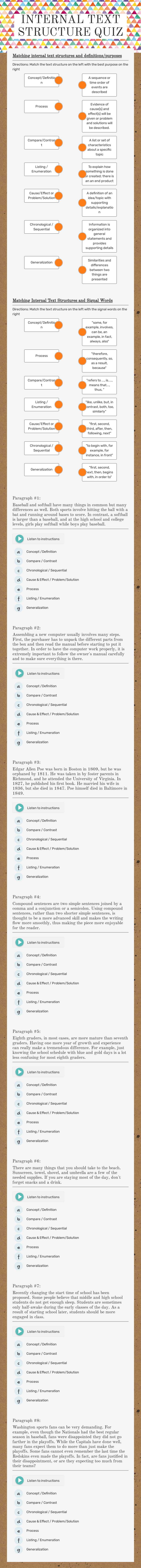INTERNAL TEXT STRUCTURE QUIZ worksheet preview image