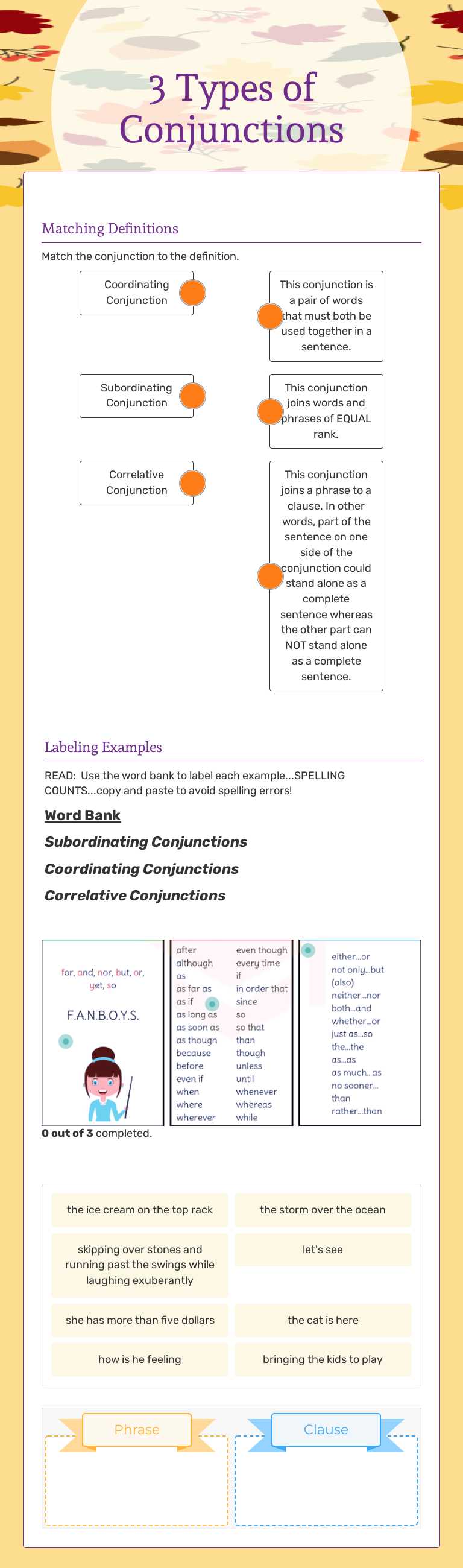 3 Types 
of Conjunctions worksheet preview image
