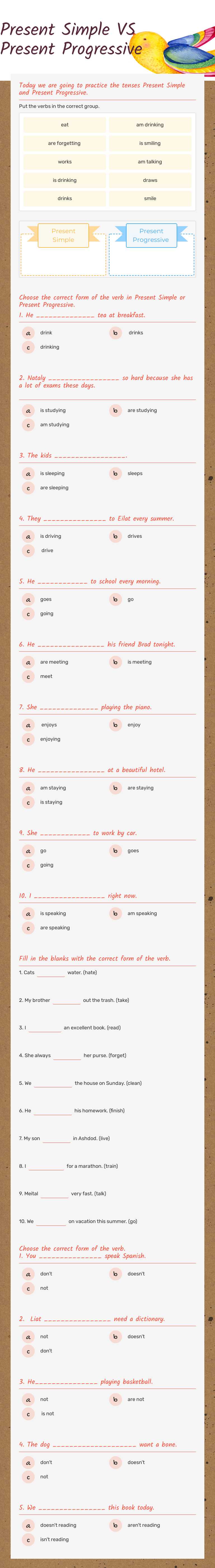 Present Simple VS Present Continuous worksheet preview image
