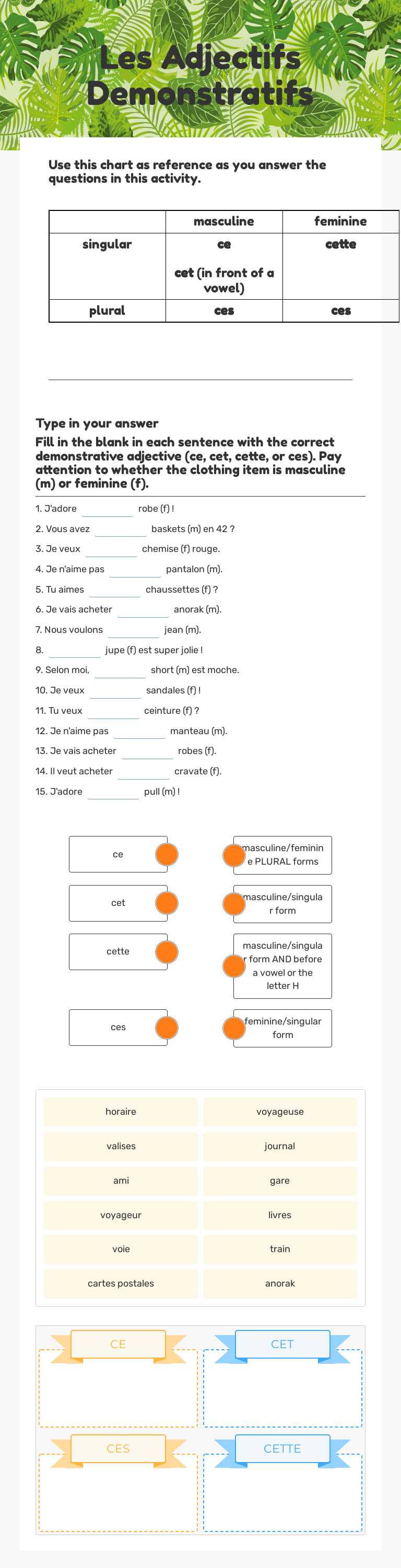 Les Adjectifs Demonstratifs worksheet preview image