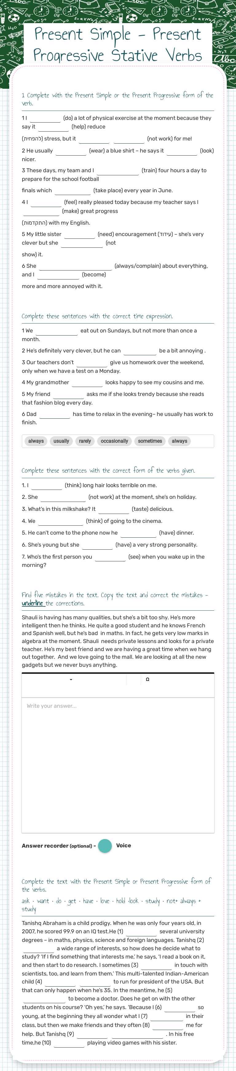 Present Simple - Present Progressive
Stative Verbs worksheet preview image