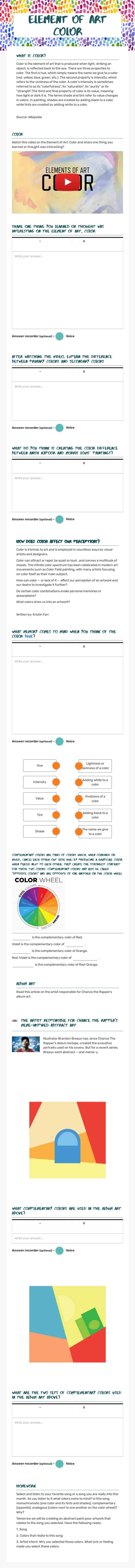 ElEMENT OF ART    Color worksheet preview