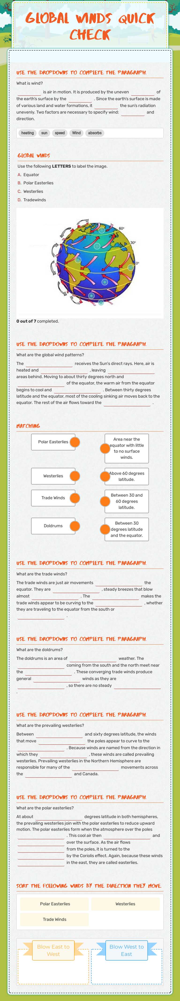 Global Winds Quick Check worksheet preview image