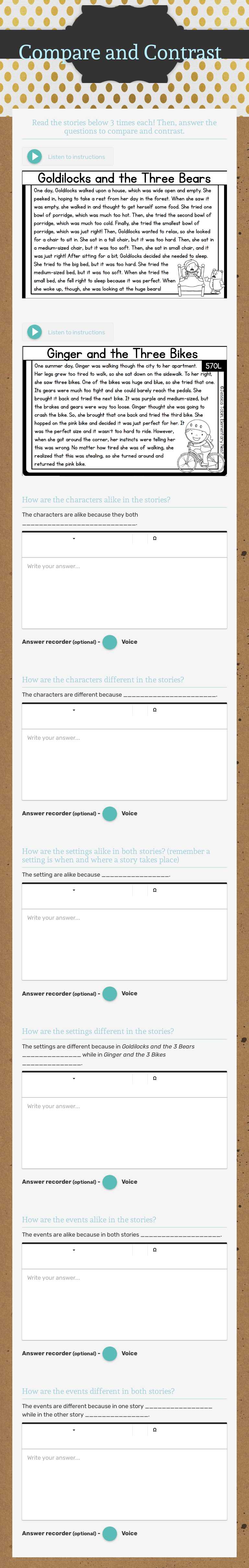 Compare and Contrast Grade 2 worksheet preview