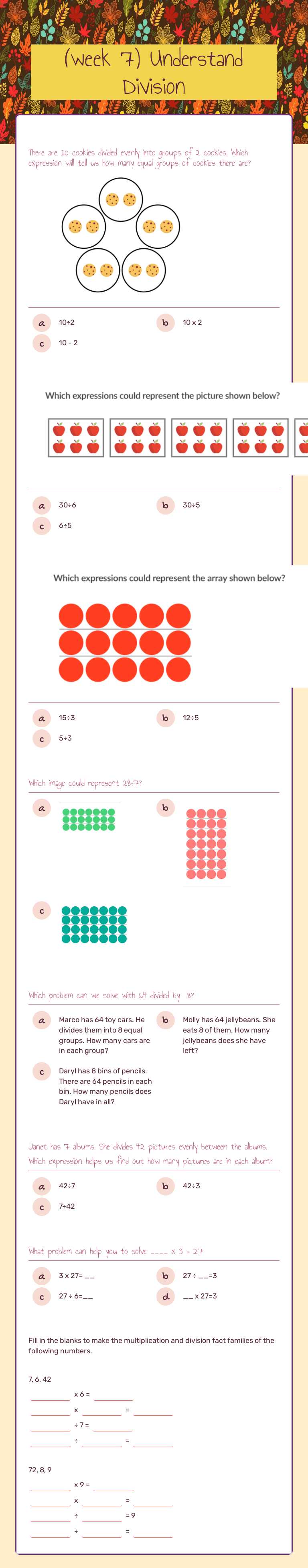 (week 7) Understand Division Grade 3 worksheet preview