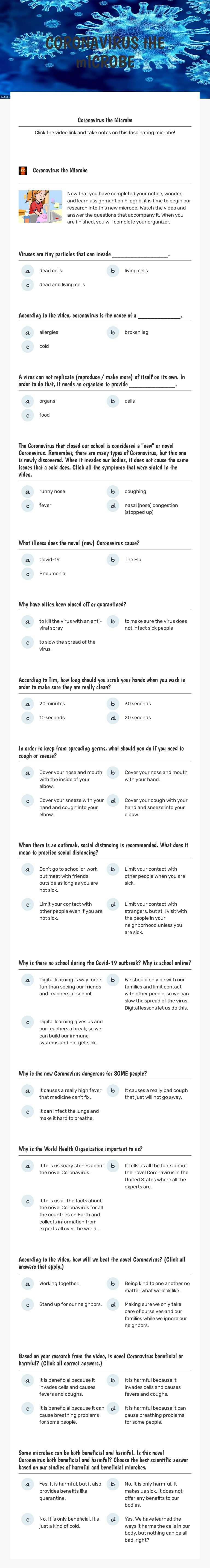 CORONAVIRUS
tHE mICROBE Grade 5 worksheet preview
