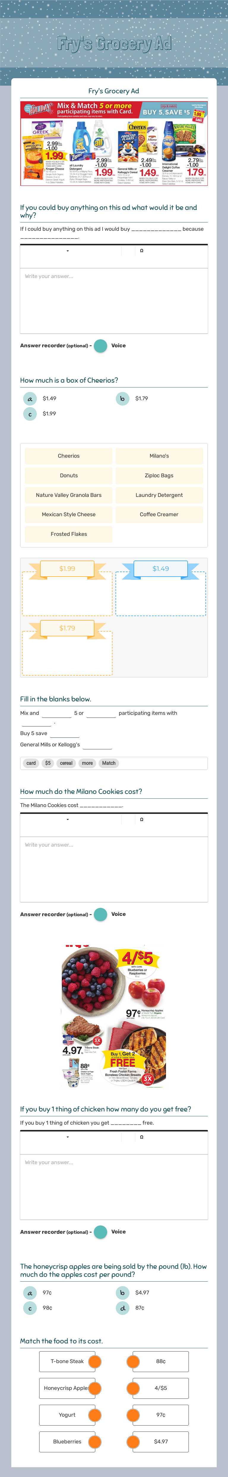 Fry's Grocery Ad worksheet preview image