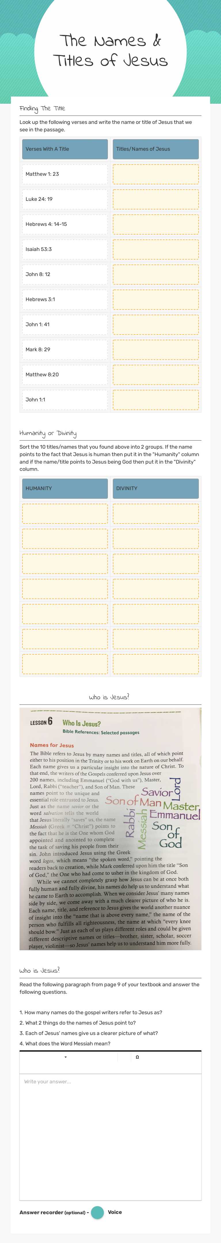 The Names & Titles of Jesus worksheet preview image