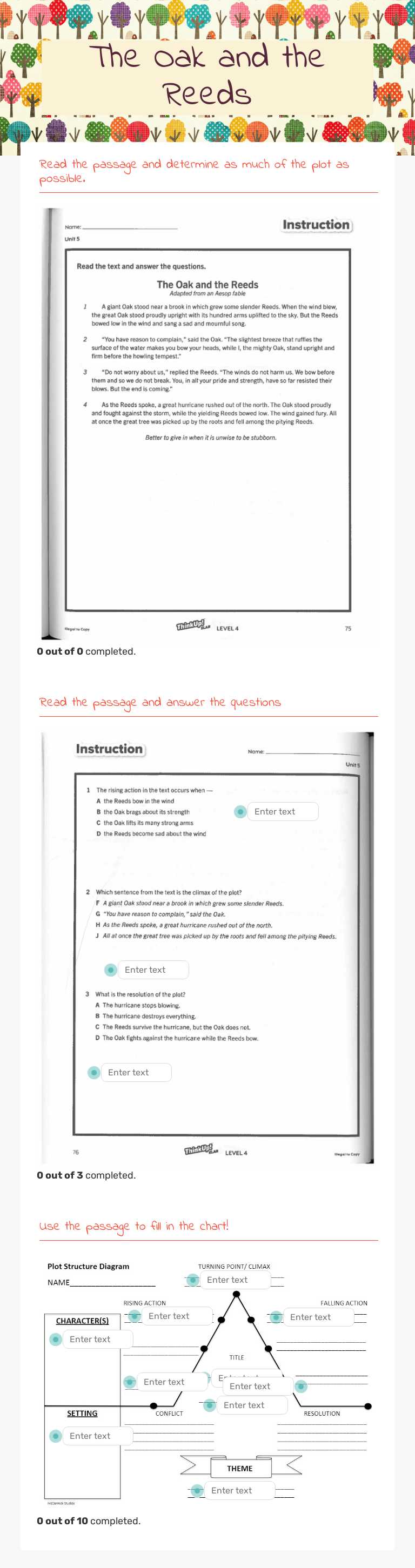 The Oak and the Reeds worksheet preview image