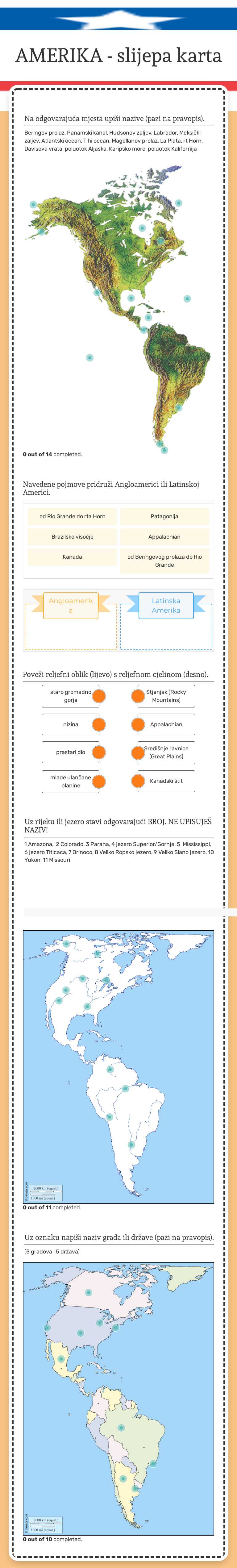 AMERIKA - slijepa karta worksheet preview image