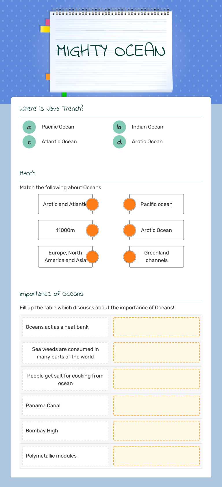 MIGHTY OCEAN Grade 6 worksheet preview