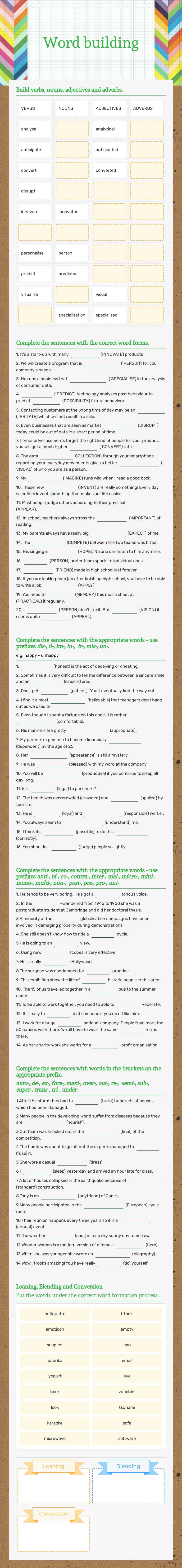 Word building worksheet preview image