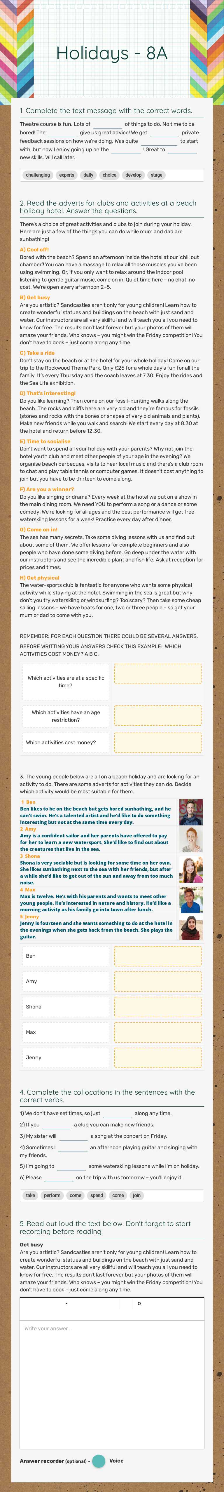 Holidays - 8A Grade 8 worksheet preview