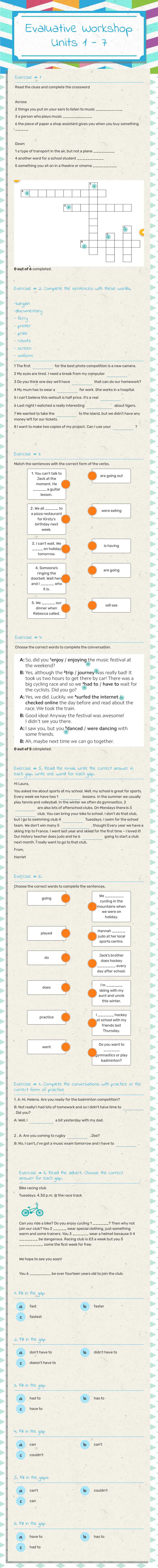 Evaluative Workshop  
Units 1 - 7 worksheet preview image