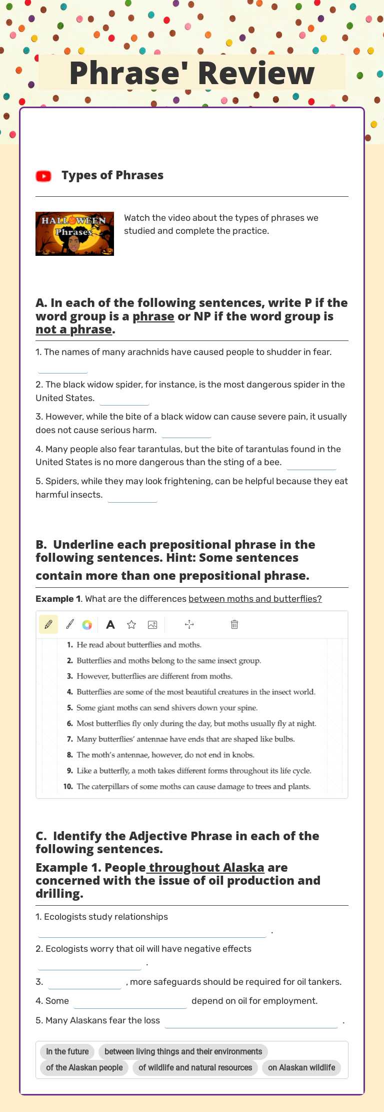 Phrase' Review Grade 6 worksheet preview