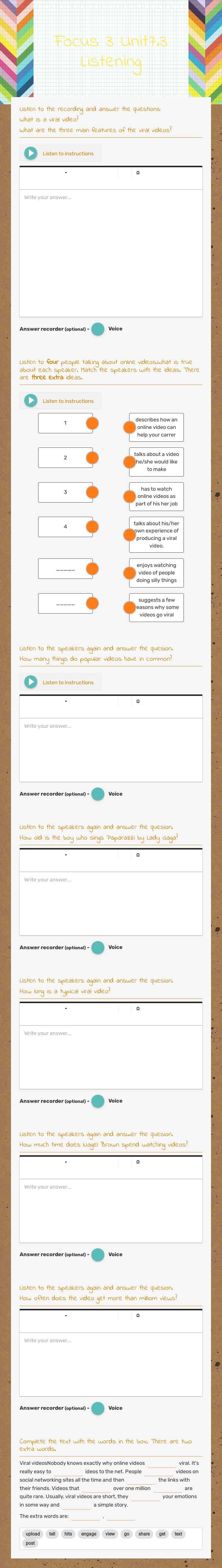 Focus 3 Unit7.3 Listening Grade 10 worksheet preview